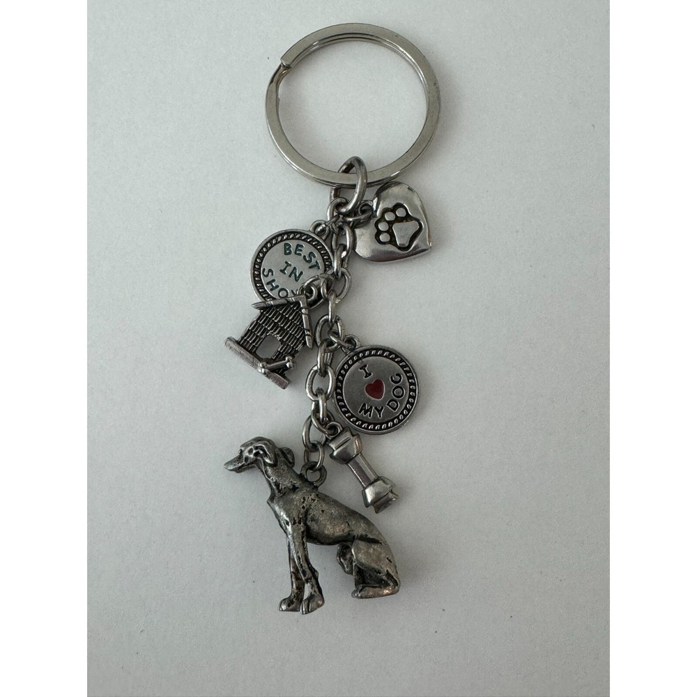 I‎ Love my Dog Charm Silver Tone Keychain Key Ring Silver Tone Greyhound